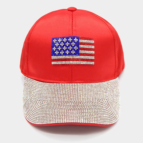 Rhinestone Bling American Flag Accented Baseball Cap - Picture 1 of 2